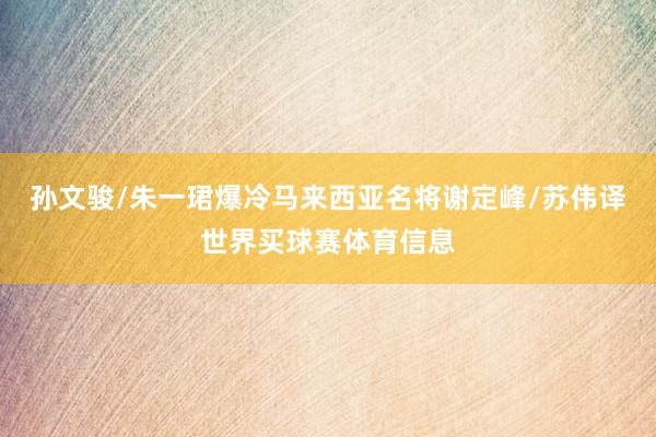 孙文骏/朱一珺爆冷马来西亚名将谢定峰/苏伟译世界买球赛体育信息